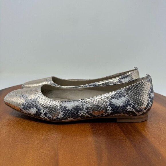 Boden Flats Olive Ballerinas Shoes Sz 38 Metallic Snake print Square toe - Picture 7 of 14